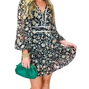 Black Floral Long Sleeve Dress